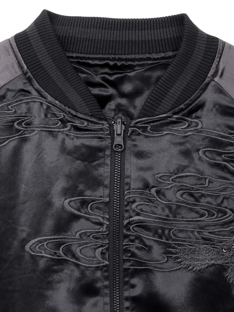 【絡繰魂・漆】“漆の梟”総刺繍リバーシブルスカジャン