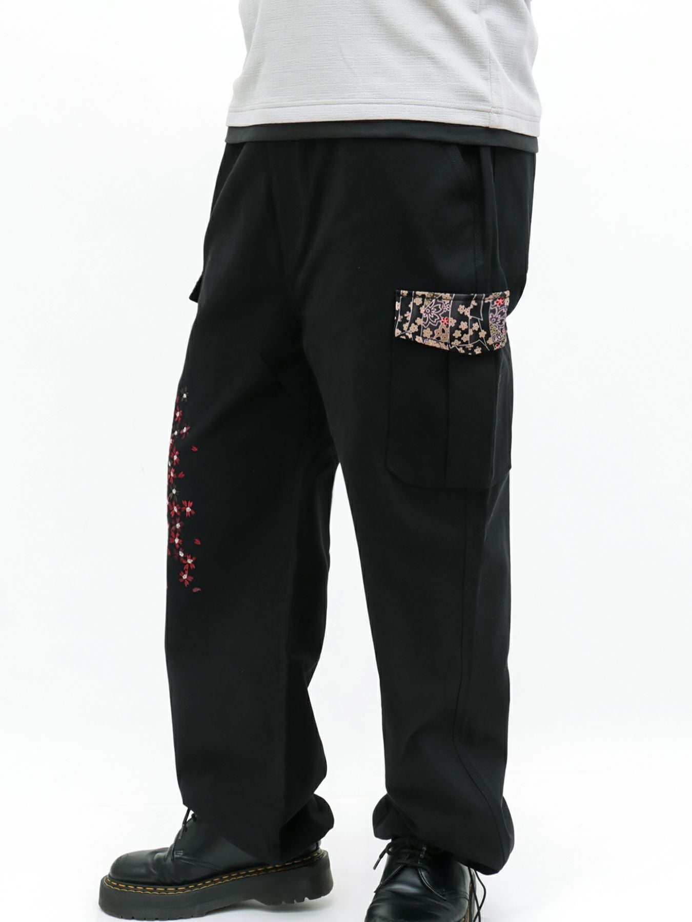 雅結】桜刺繍ちりめん切替ダックカーゴパンツ | 流儀圧搾 ONLINE SHOP