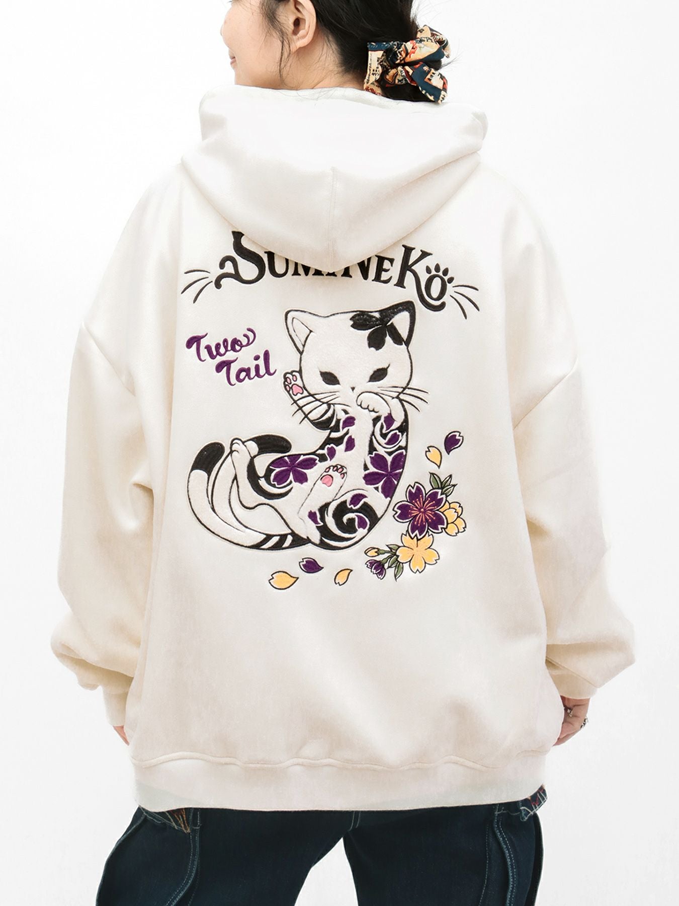 SUMINEKO】“桜墨猫”裏ファーBIGシルエットZIPパーカー | 流儀圧搾