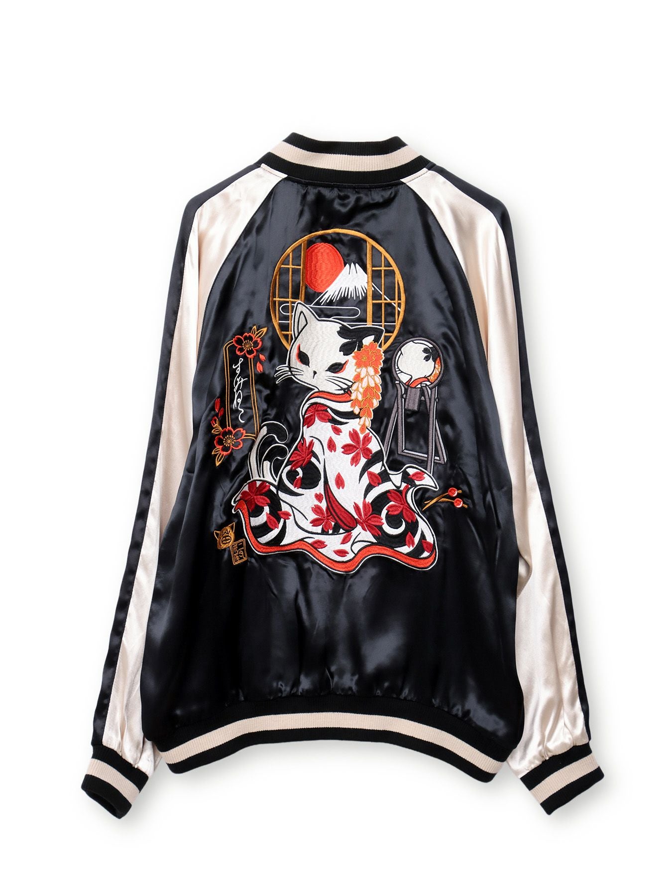 SUMINEKO】“花魁猫／桜猫”総刺繍リバーシブルスカジャン | 流儀圧搾