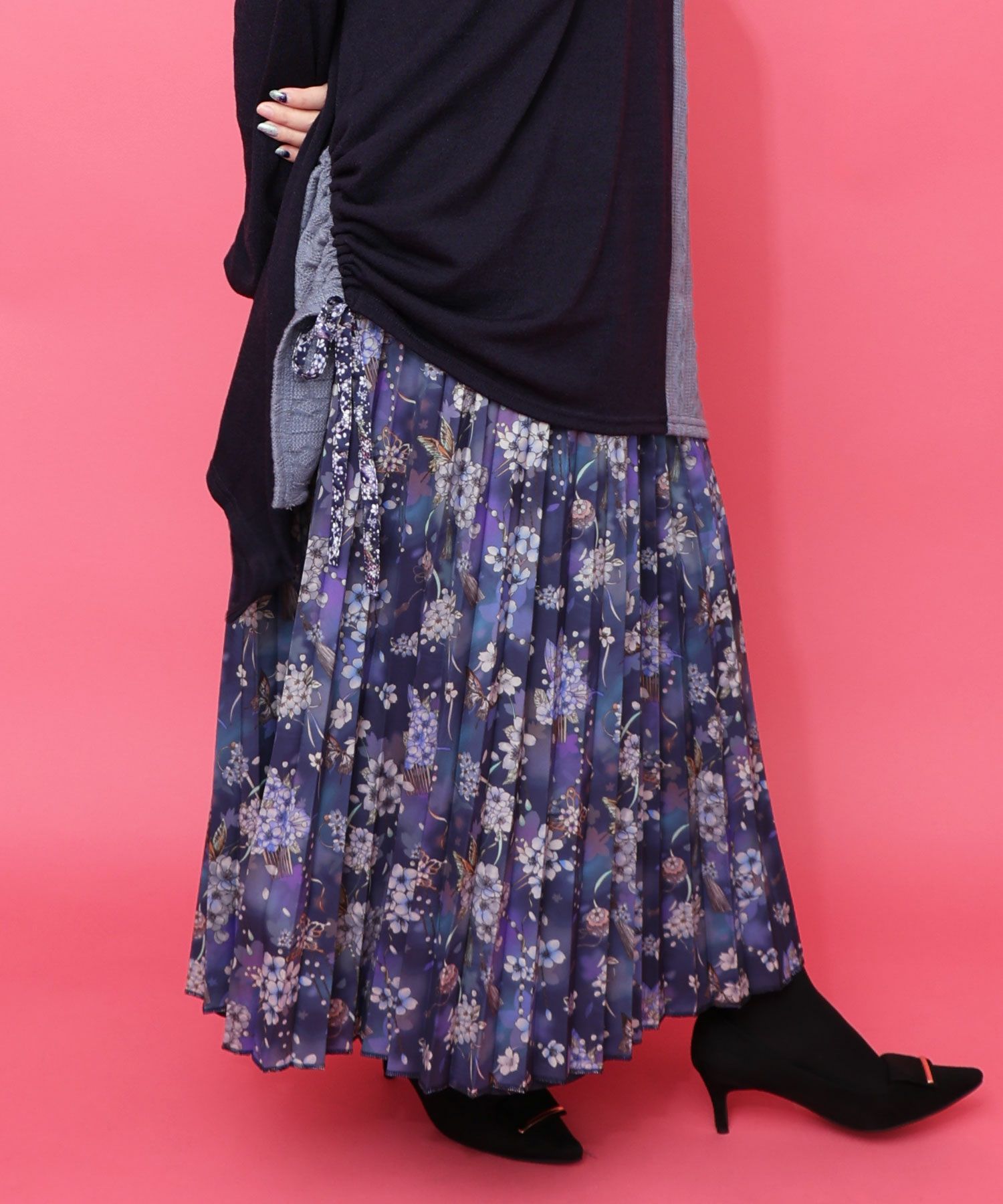 ≪30%OFF≫【雅結×iS ScoLar】コラボ 花蝶リバーシブルスカート≪返品