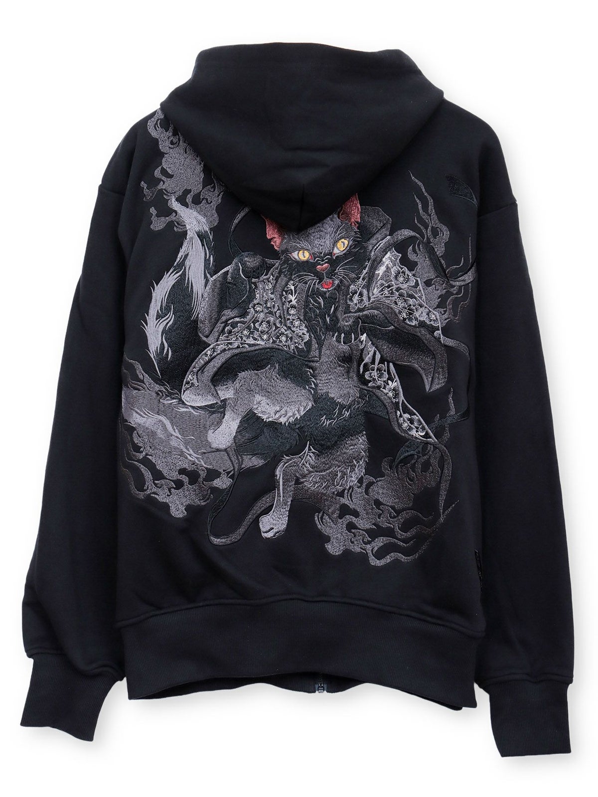 【絡繰魂・漆】“黒 猫又”総刺繍ZIPパーカー