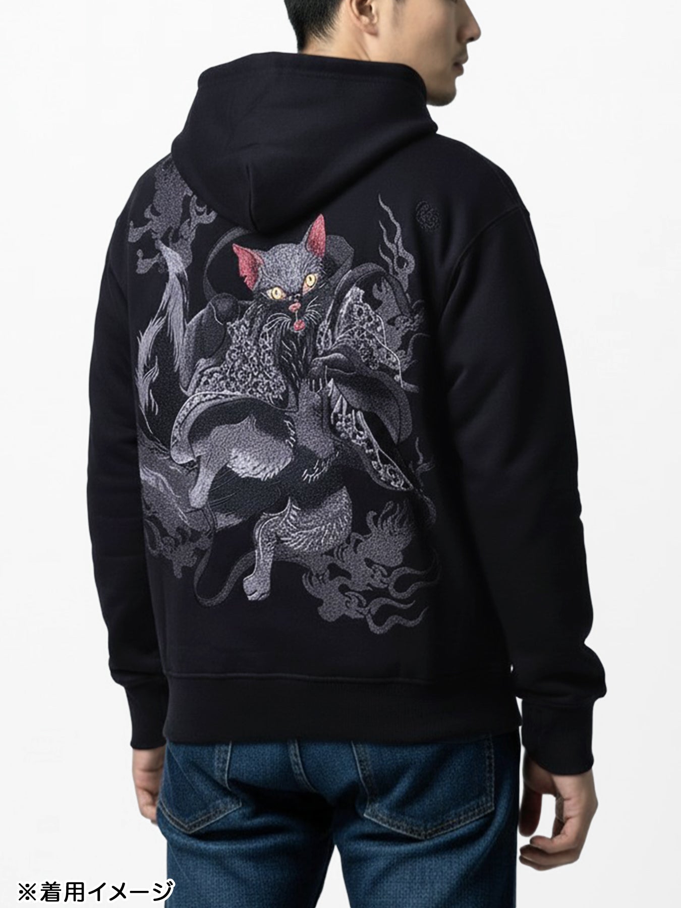絡繰魂・漆】“黒 猫又”総刺繍ZIPパーカー | 流儀圧搾 ONLINE SHOP