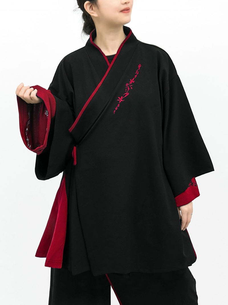 【雅結 -EN-】“九尾”刺繍入りキモノスリーブ8分袖 変形シャツ