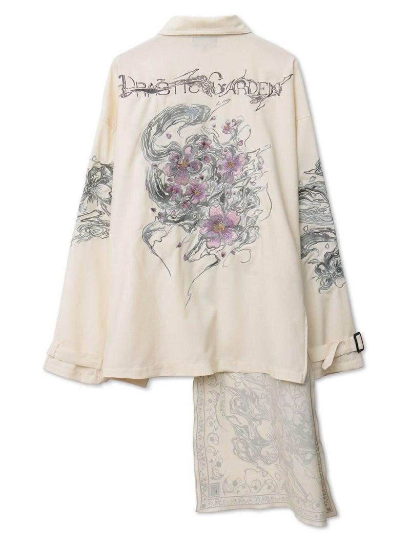 ＜春の予約会＞【DRASTIC GARDEN】“煙ノ桜”刺繡入り変形シャツ