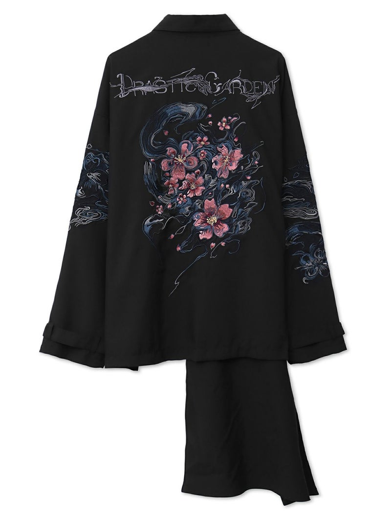 ＜春の予約会＞【DRASTIC GARDEN】“煙ノ桜”刺繡入り変形シャツ
