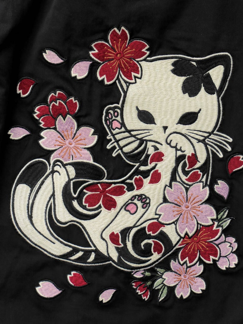 ＜春の予約会＞【SUMINEKO】“桜と墨猫”刺入りバルーンパンツ