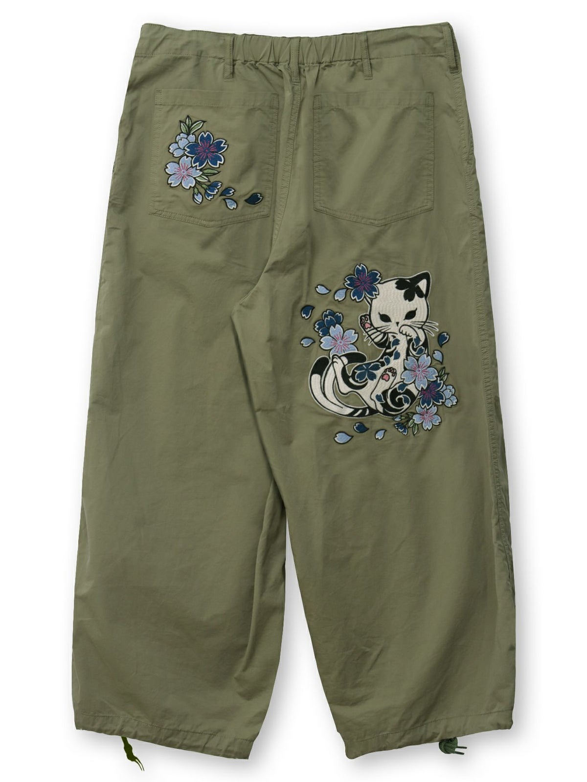 ＜春の予約会＞【SUMINEKO】“桜と墨猫”刺入りバルーンパンツ