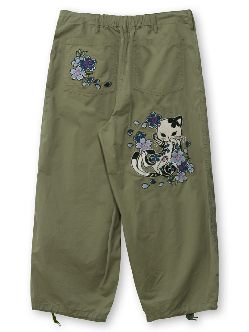 ＜春の予約会＞【SUMINEKO】“桜と墨猫”刺入りバルーンパンツ