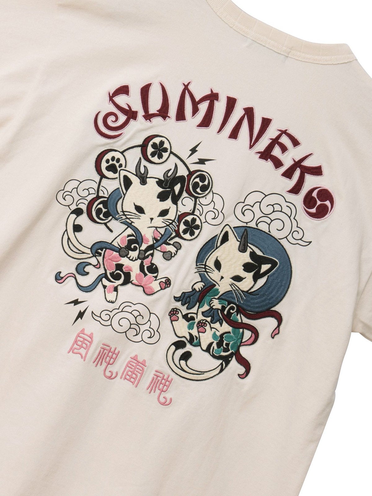 ＜春の予約会＞【SUMINEKO】“風雷墨猫”刺繍入りTシャツ