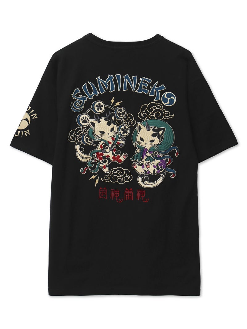 ＜春の予約会＞【SUMINEKO】“風雷墨猫”刺繍入りTシャツ