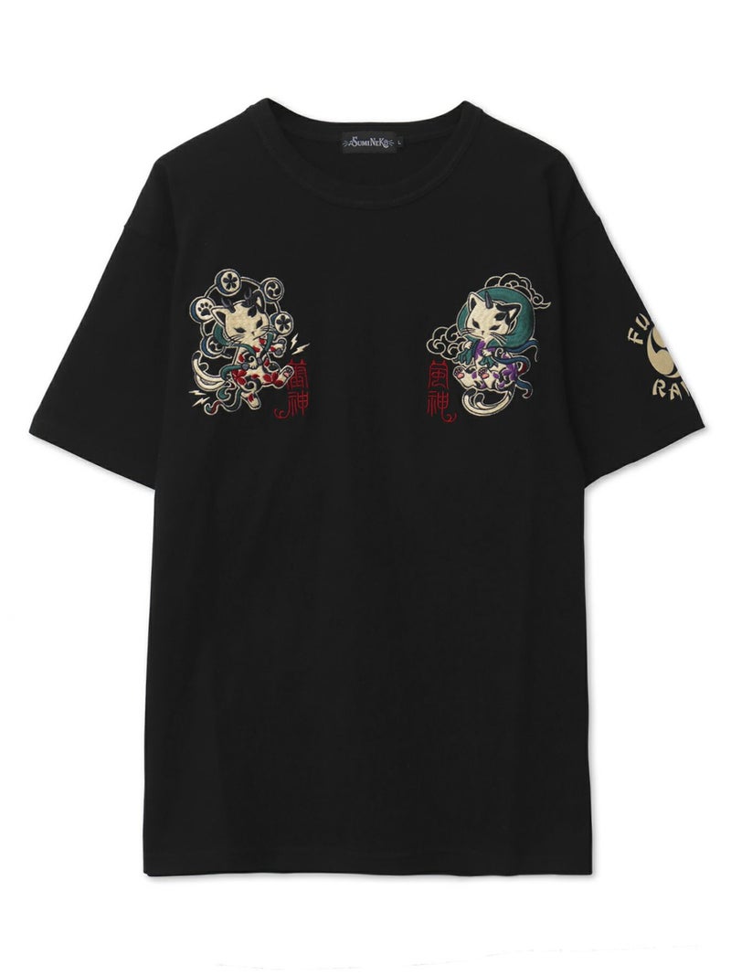 ＜春の予約会＞【SUMINEKO】“風雷墨猫”刺繍入りTシャツ