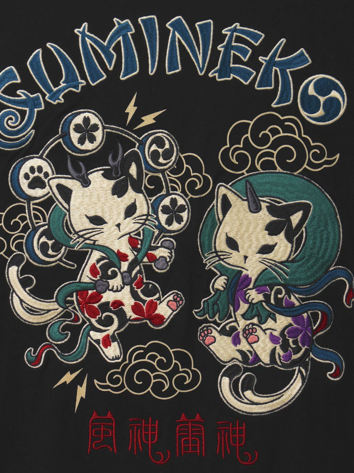 ＜春の予約会＞【SUMINEKO】“風雷墨猫”刺繍入りTシャツ