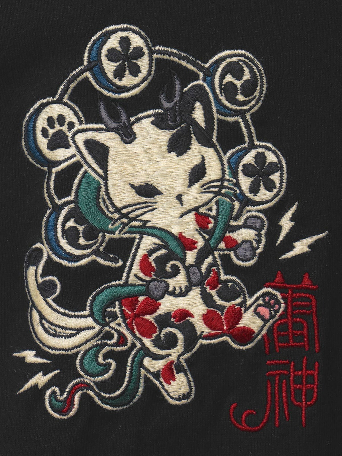 ＜春の予約会＞【SUMINEKO】“風雷墨猫”刺繍入りTシャツ