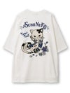  ＜春の予約会＞【SUMINEKO】“桜尽くし墨猫”刺繍入りBIGシルエットTシャツ