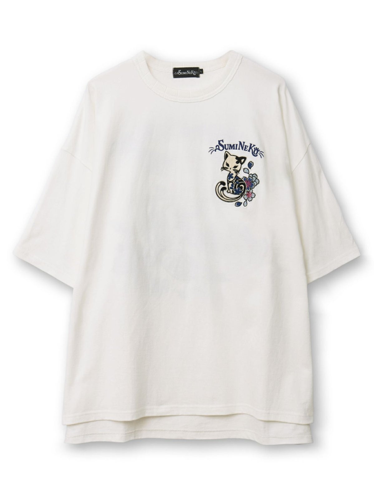  ＜春の予約会＞【SUMINEKO】“桜尽くし墨猫”刺繍入りBIGシルエットTシャツ