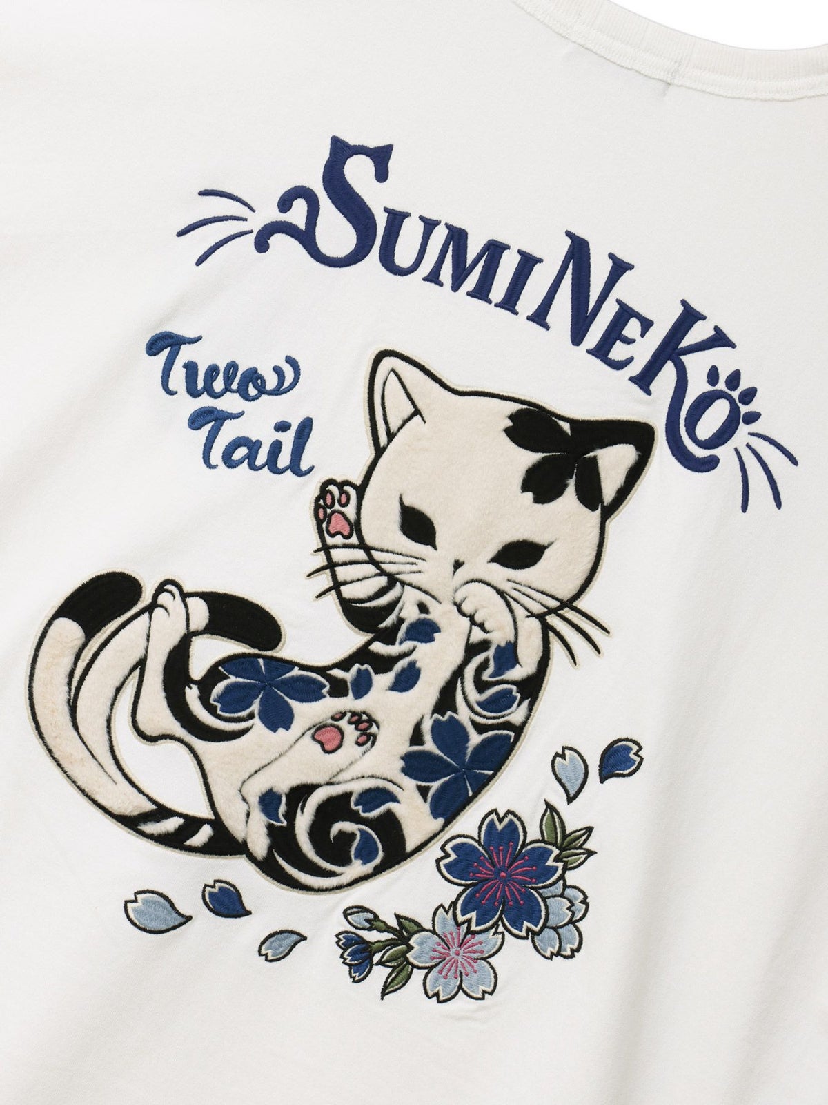  ＜春の予約会＞【SUMINEKO】“桜尽くし墨猫”刺繍入りBIGシルエットTシャツ