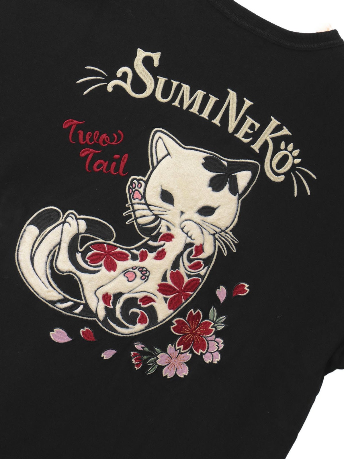 ＜春の予約会＞【SUMINEKO】“桜尽くし墨猫”刺繍入りBIGシルエットTシャツ