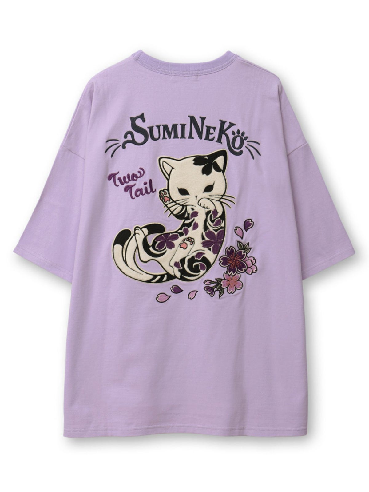  ＜春の予約会＞【SUMINEKO】“桜尽くし墨猫”刺繍入りBIGシルエットTシャツ