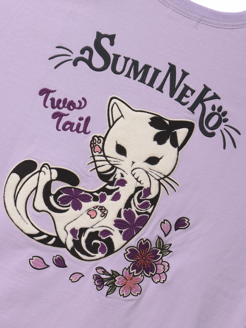 ＜春の予約会＞【SUMINEKO】“桜尽くし墨猫”刺繍入りBIGシルエットTシャツ