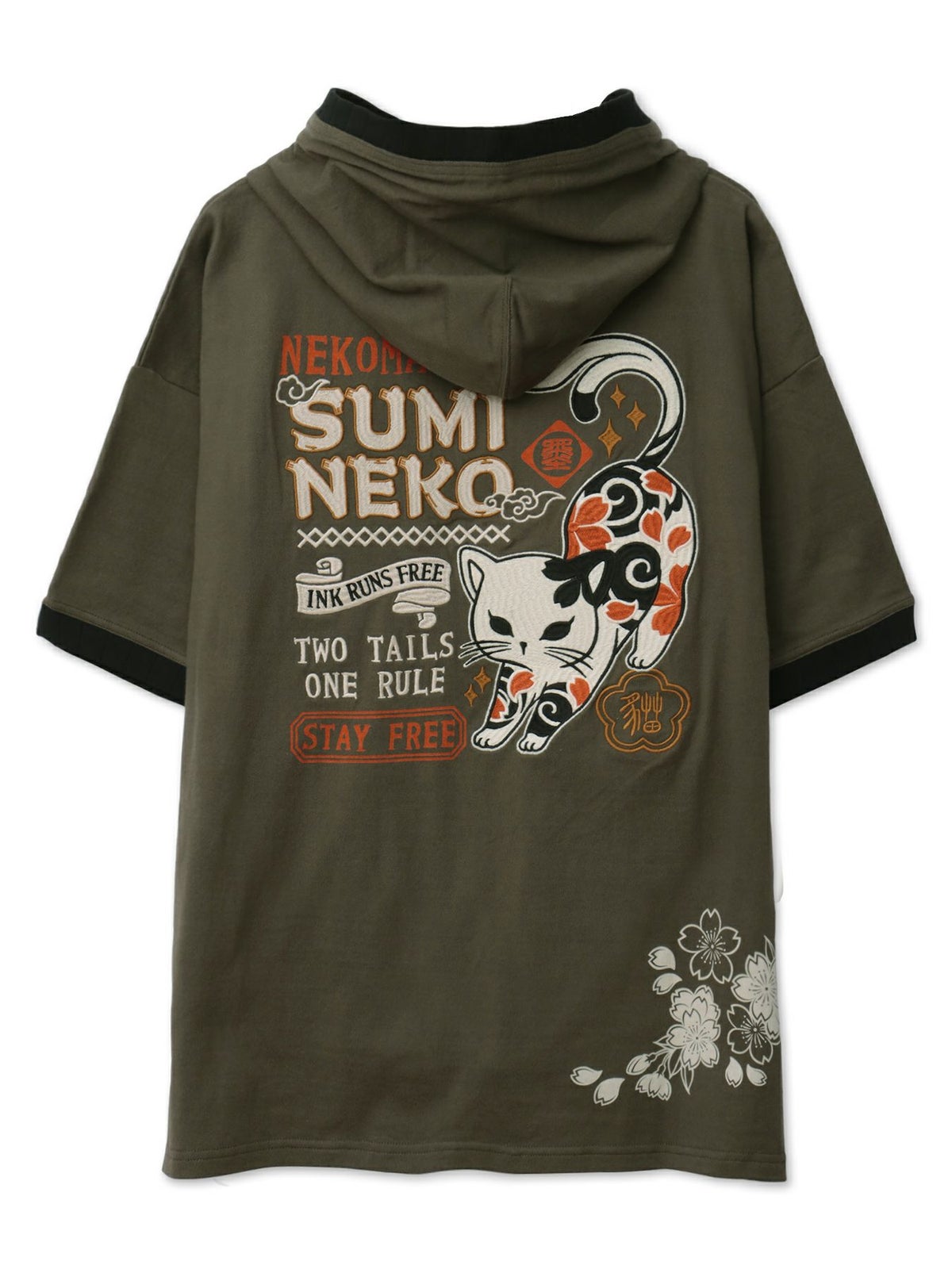 ＜春の予約会＞【SUMINEKO】“伸び猫”刺繍入りBIGシルエット半袖プルパーカー