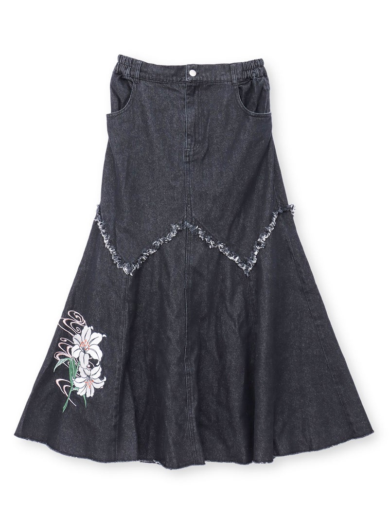 【雅結】百合刺繍デニムマーメイドスカート