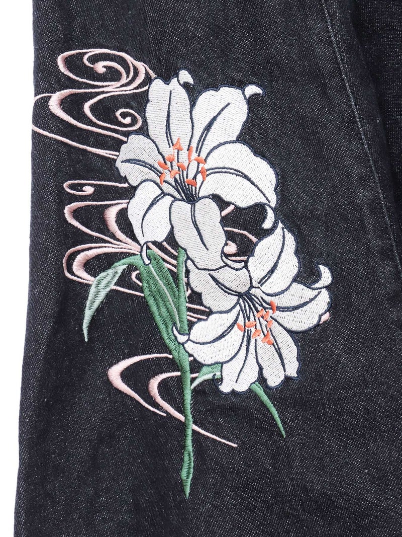 【雅結】百合刺繍デニムマーメイドスカート