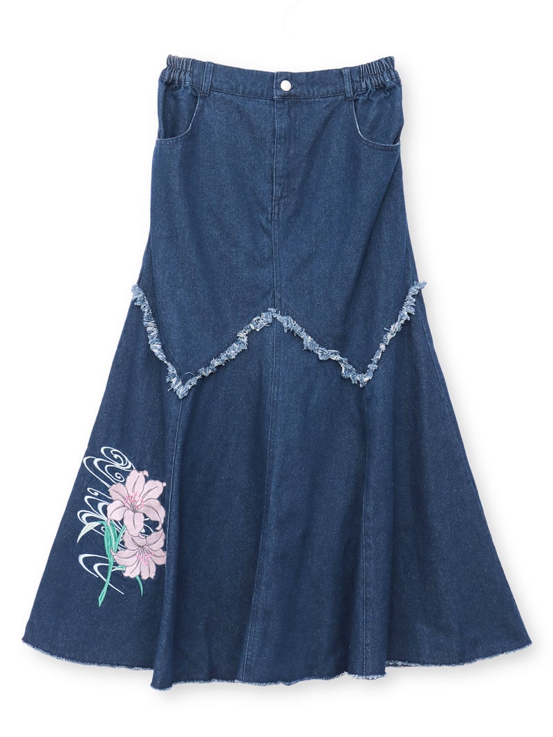 【雅結】百合刺繍デニムマーメイドスカート