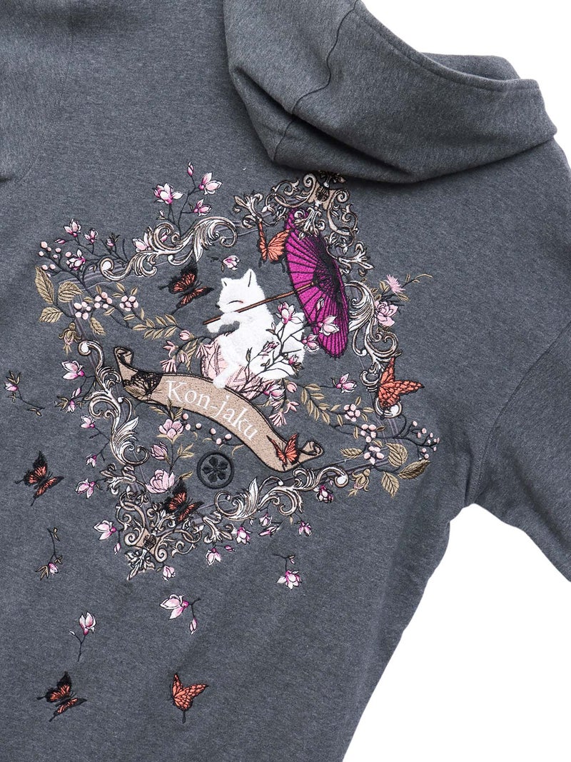 【今昔 -KON-JAKU-】“ビサンチンの花”ナナメZIPロングパーカー