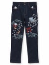 【今昔 -KON-JAKU-×参丸一】コラボ刺繍入りデニムパンツ