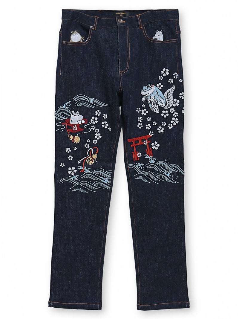 【今昔 -KON-JAKU-×参丸一】コラボ刺繍入りデニムパンツ