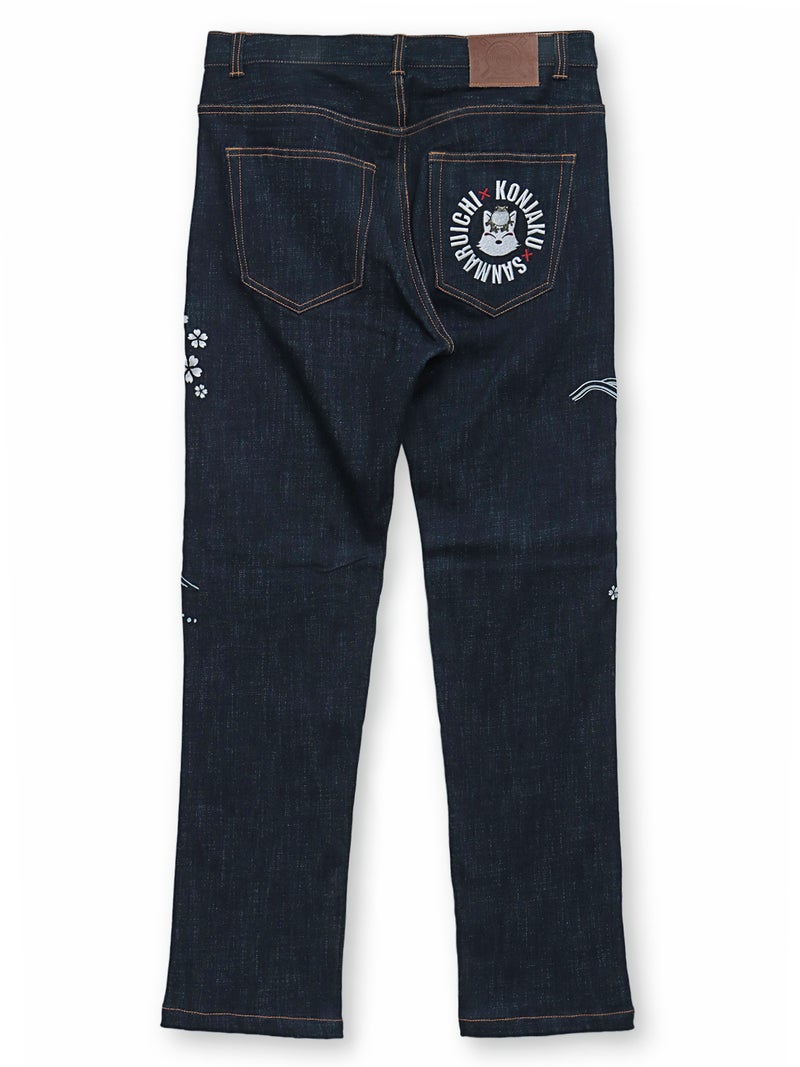 【今昔 -KON-JAKU-×参丸一】コラボ刺繍入りデニムパンツ