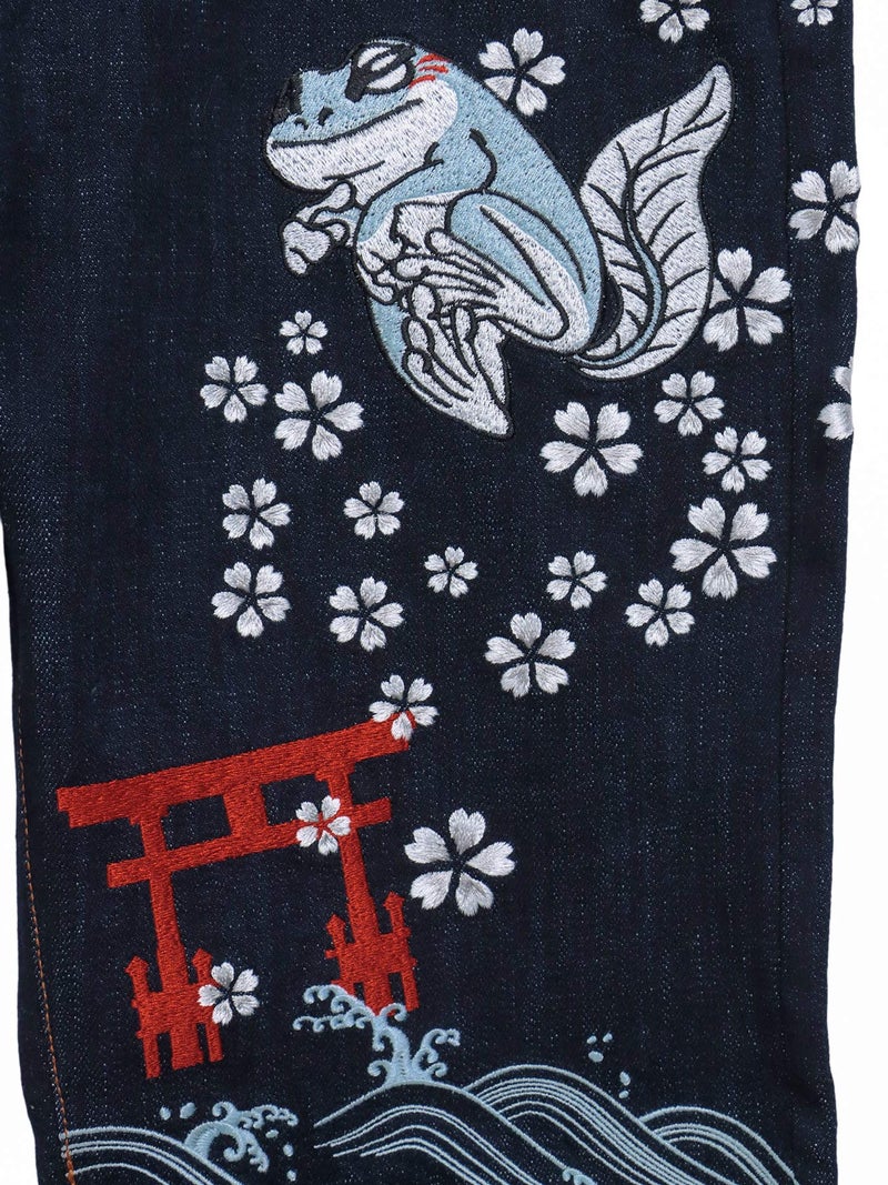【今昔 -KON-JAKU-×参丸一】コラボ刺繍入りデニムパンツ