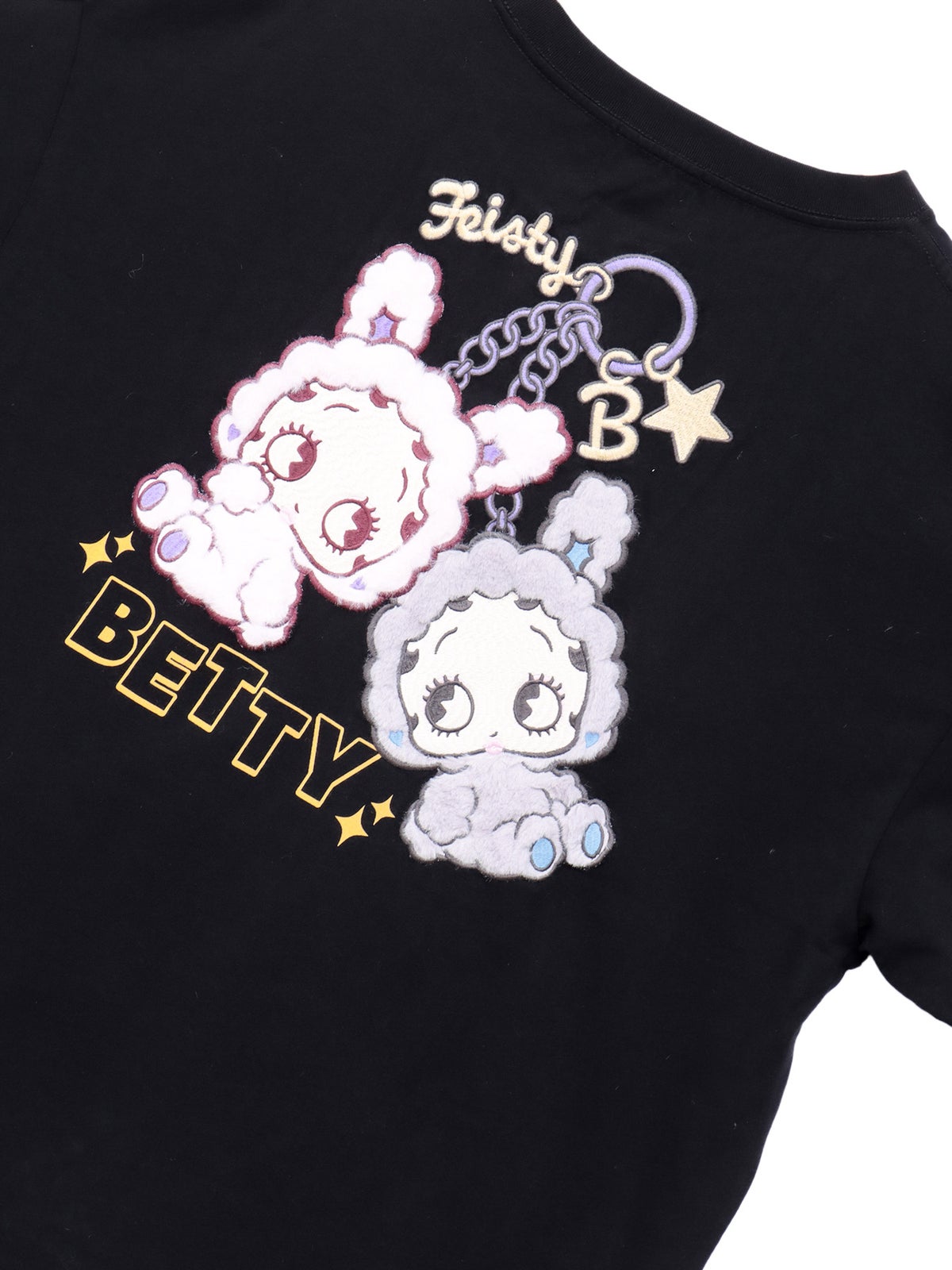 【BETTY BOOP】“KEYベティ”刺繍入りファー素材切替ロンT