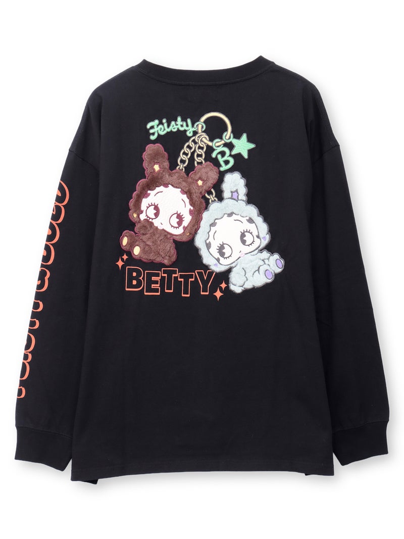【BETTY BOOP】“KEYベティ”刺繍入りファー素材切替ロンT