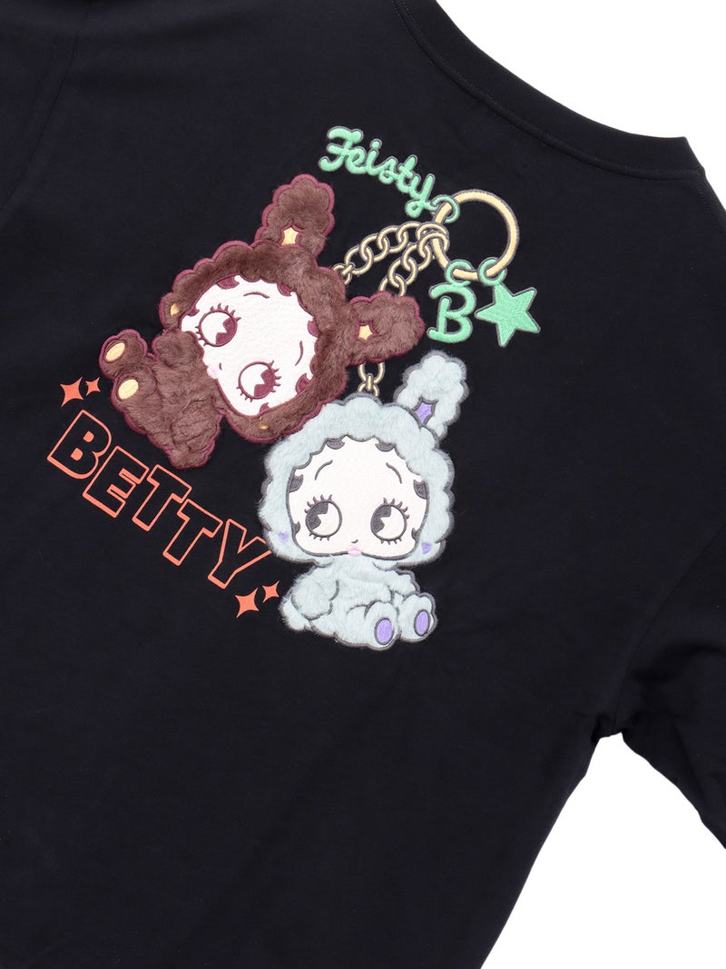 【BETTY BOOP】“KEYベティ”刺繍入りファー素材切替ロンT