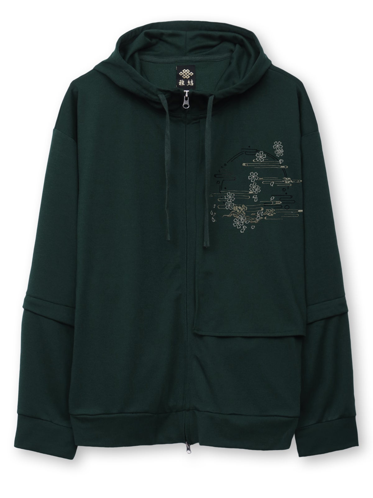 【雅結】“桜と雲”刺繍入り袖脱着ZIPパーカー