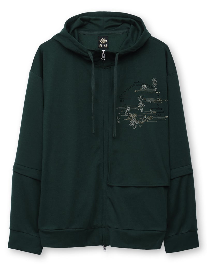 【雅結】“桜と雲”刺繍入り袖脱着ZIPパーカー