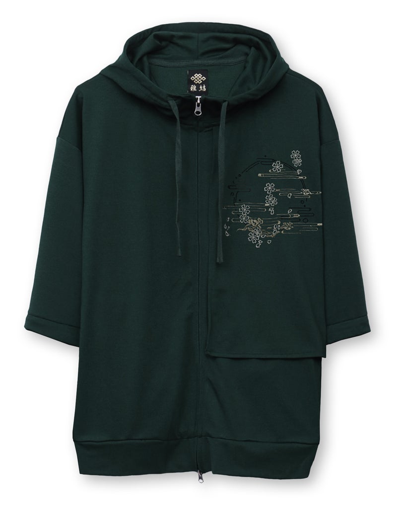 【雅結】“桜と雲”刺繍入り袖脱着ZIPパーカー