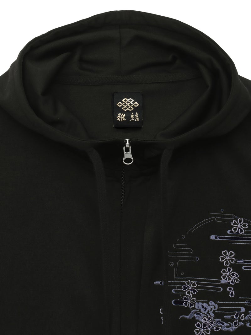 【雅結】“桜と雲”刺繍入り袖脱着ZIPパーカー