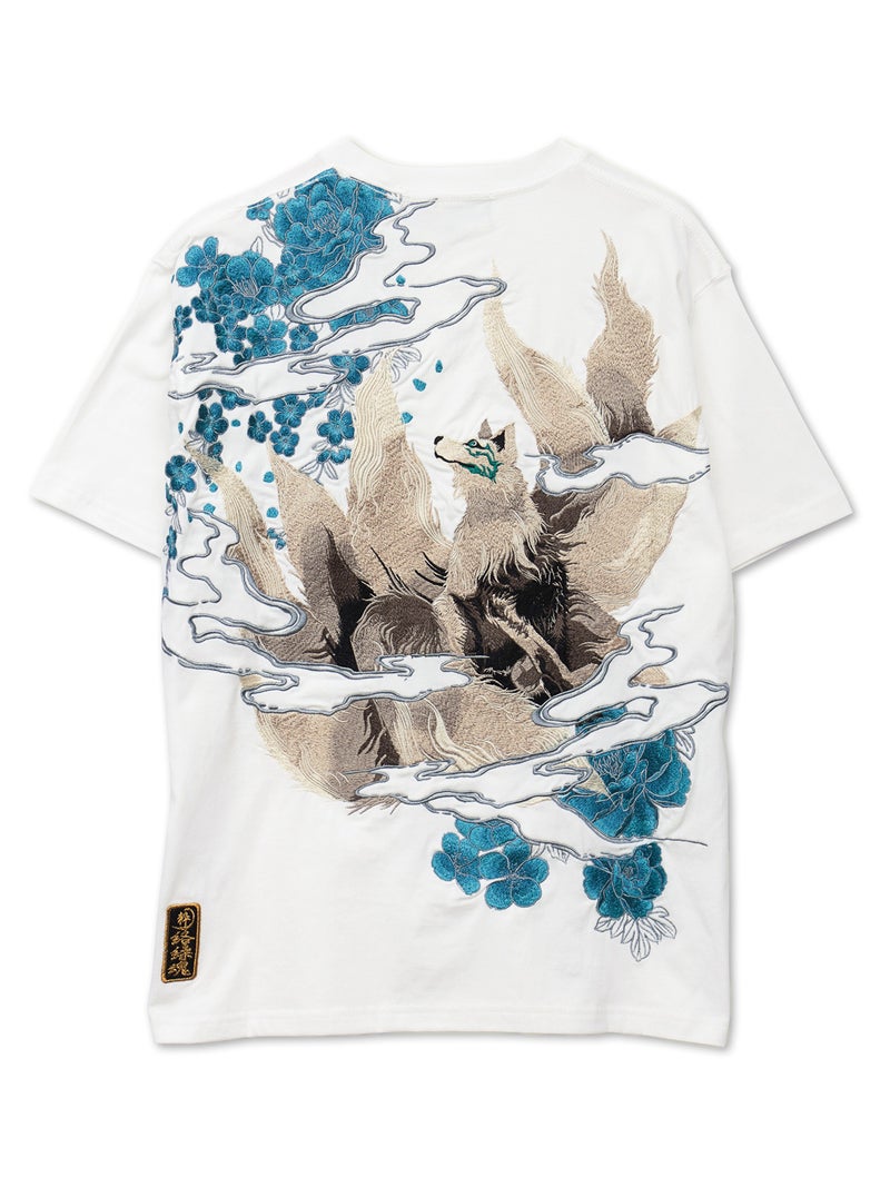 【絡繰魂・粋】“九尾と牡丹”刺繍入り半袖Tシャツ