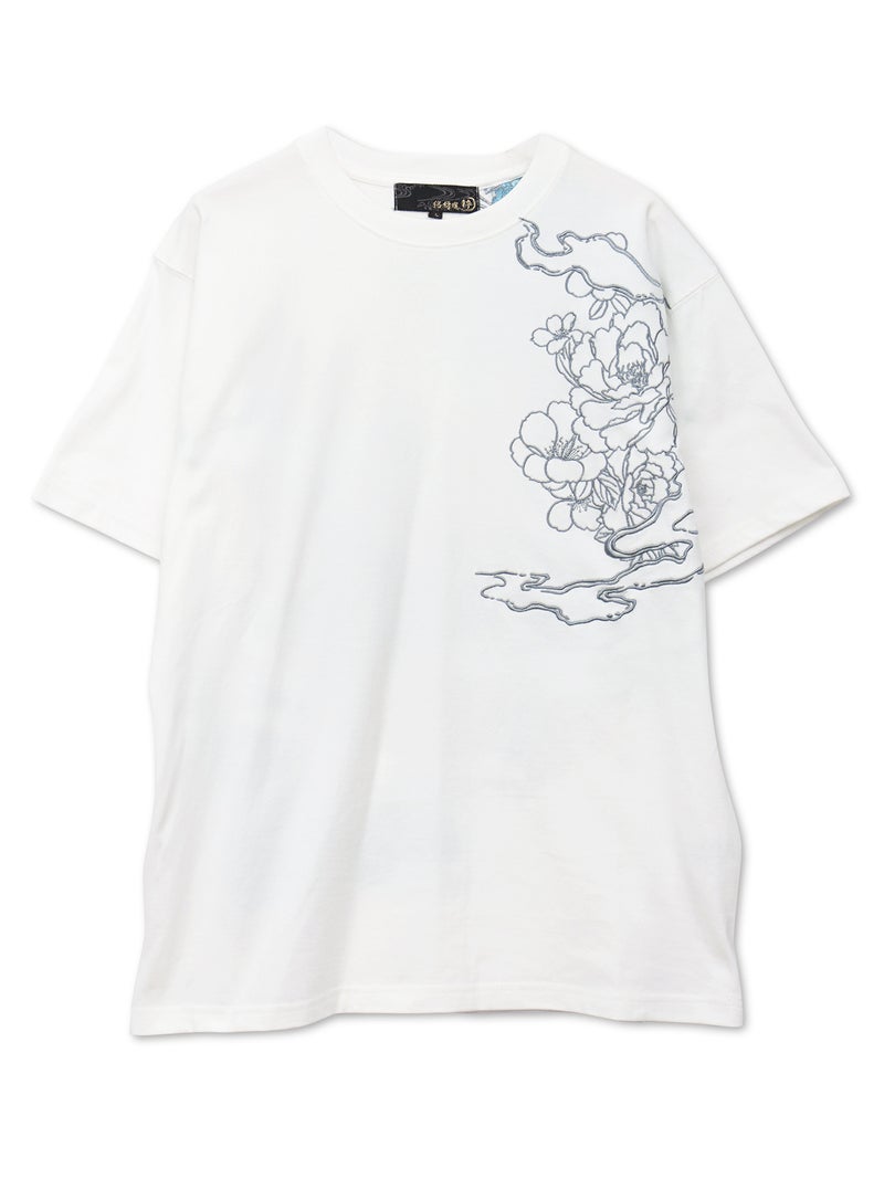【絡繰魂・粋】“九尾と牡丹”刺繍入り半袖Tシャツ