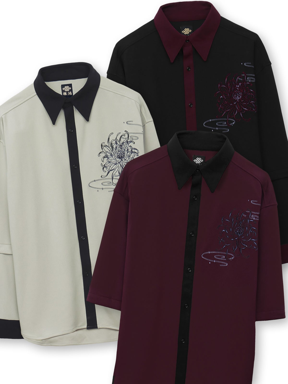 【雅結】菊刺繍袖脱着シャツ