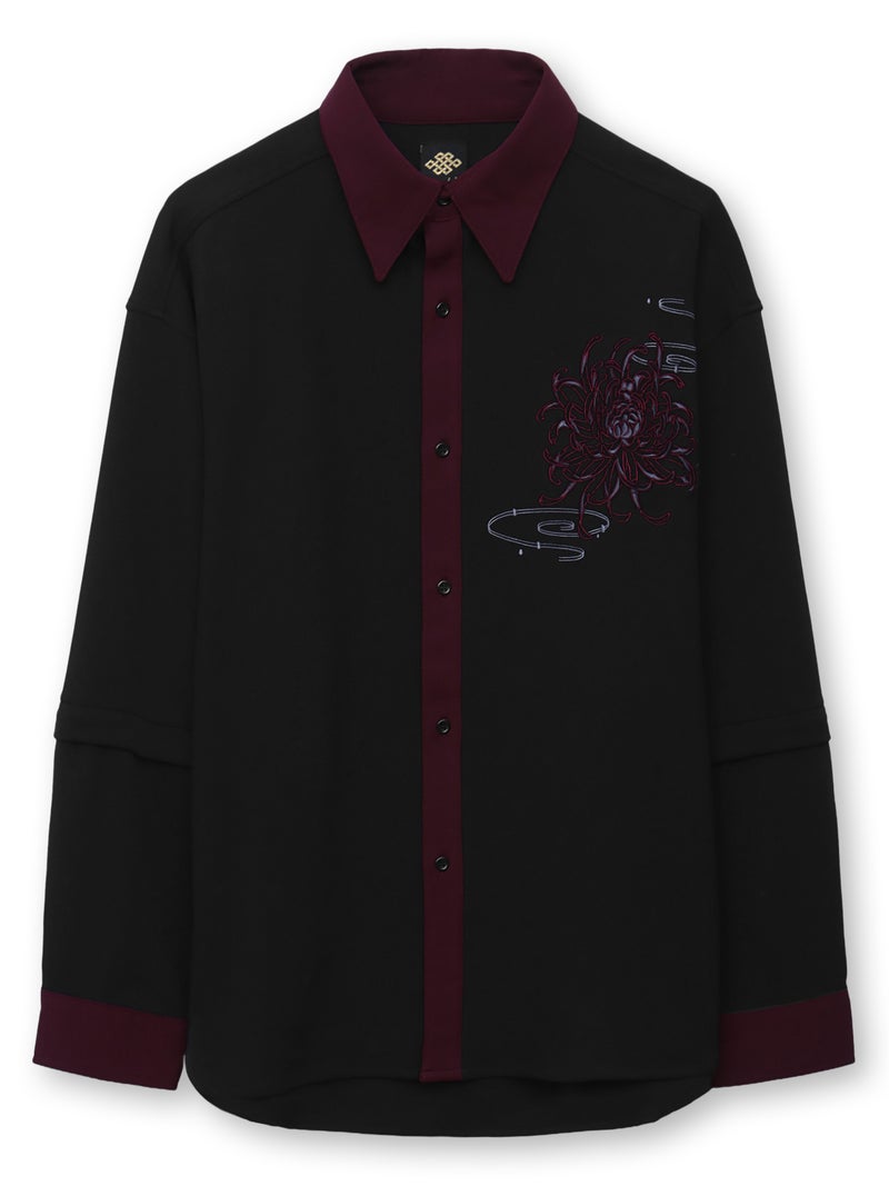 【雅結】菊刺繍袖脱着シャツ