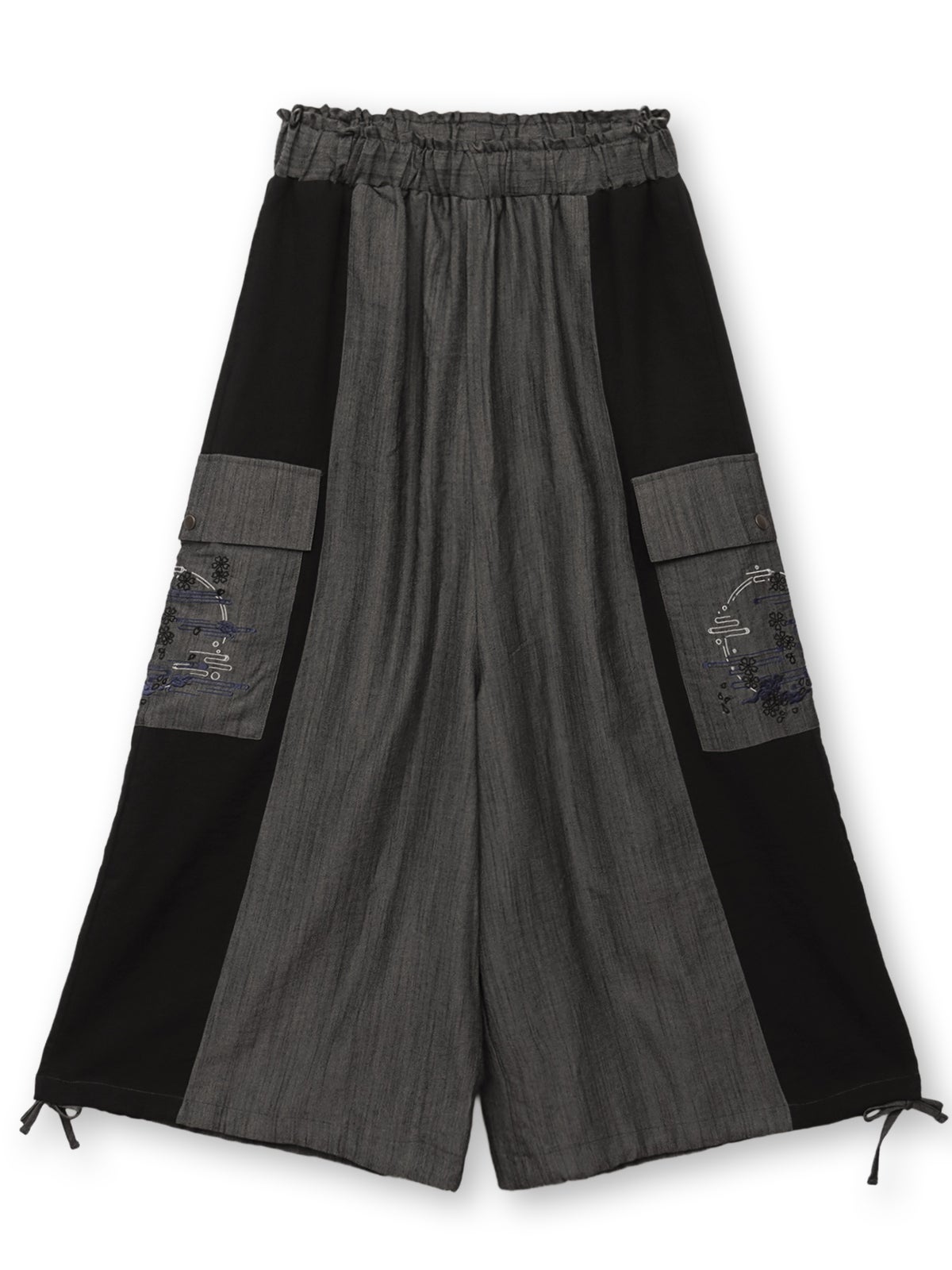 【雅結】“桜と雲”刺繍入りワイドカーゴパンツ