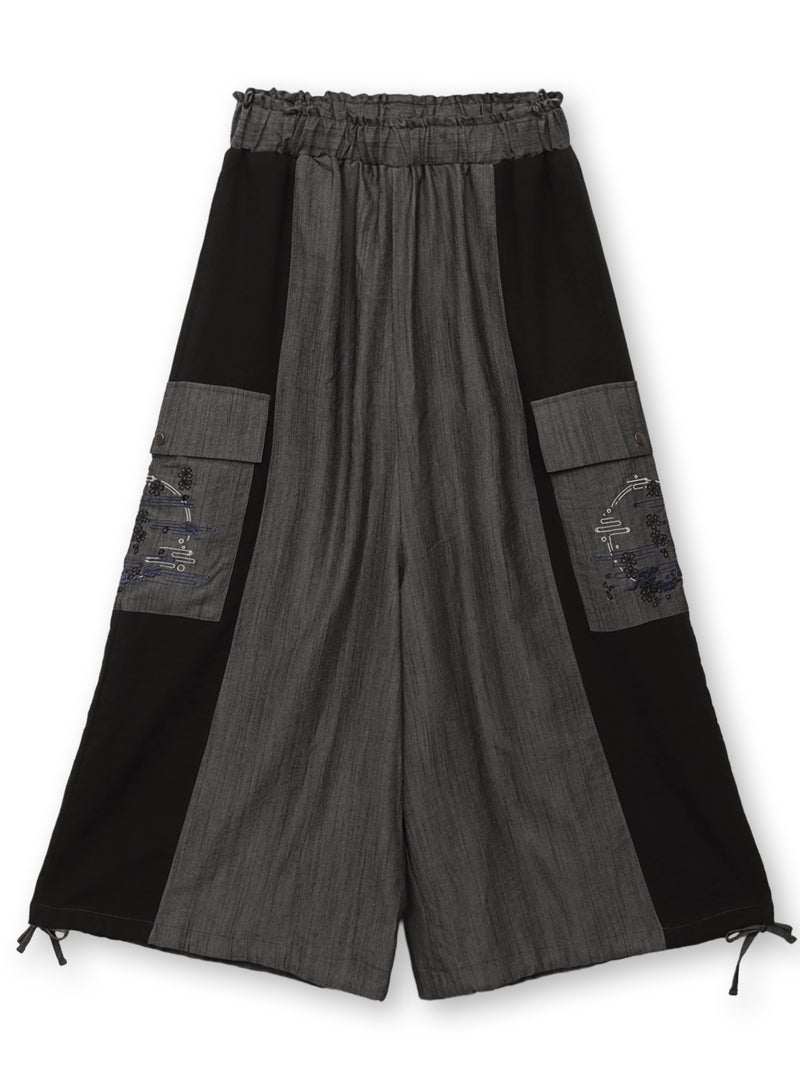 【雅結】“桜と雲”刺繍入りワイドカーゴパンツ