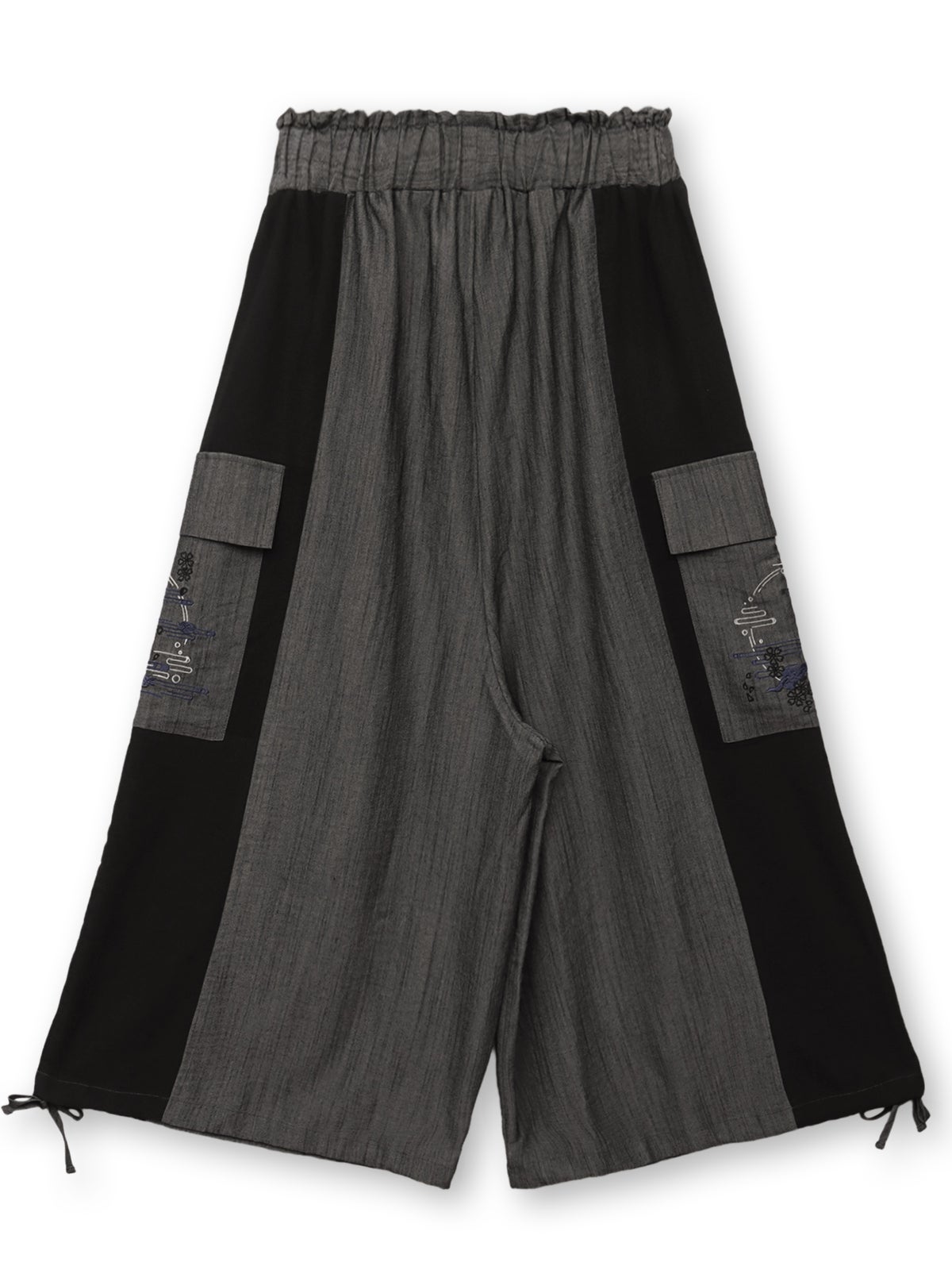 【雅結】“桜と雲”刺繍入りワイドカーゴパンツ