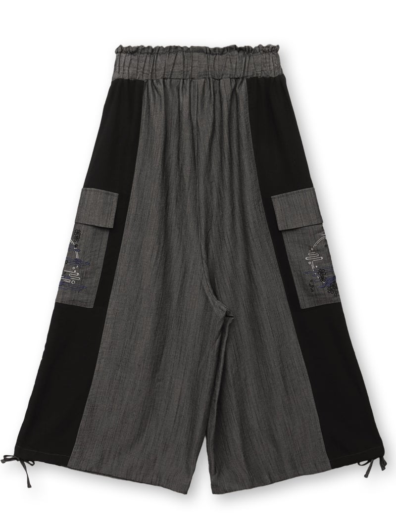 【雅結】“桜と雲”刺繍入りワイドカーゴパンツ