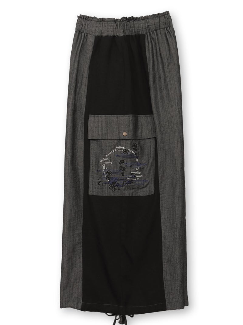 【雅結】“桜と雲”刺繍入りワイドカーゴパンツ