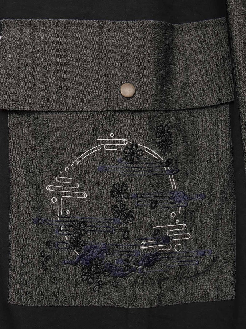 【雅結】“桜と雲”刺繍入りワイドカーゴパンツ